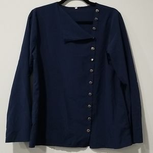 Ladies M - Navy Long Sleeve Button Down Blouse Top